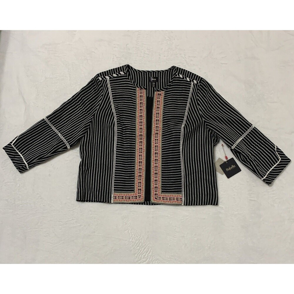 Rafaella Striped Woven Textured Blazer Jacket XL Black Pink Boho Eclectic Preppy